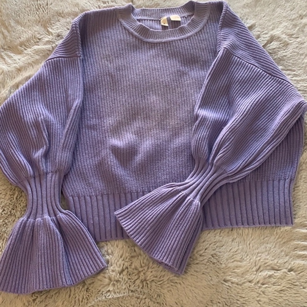 Anthropologie lavender purple bell sleeve cropped Women's Sweater